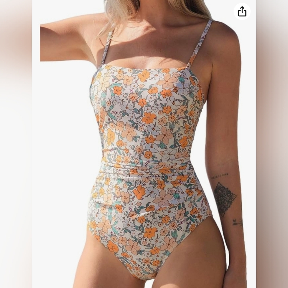 CUPSHE NWT Women's Floral Ditsy One Piece Swimsuit Square Neck Size Medium
